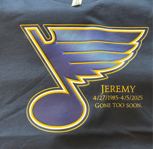 Jeremy Wulf memorial Blues shirt